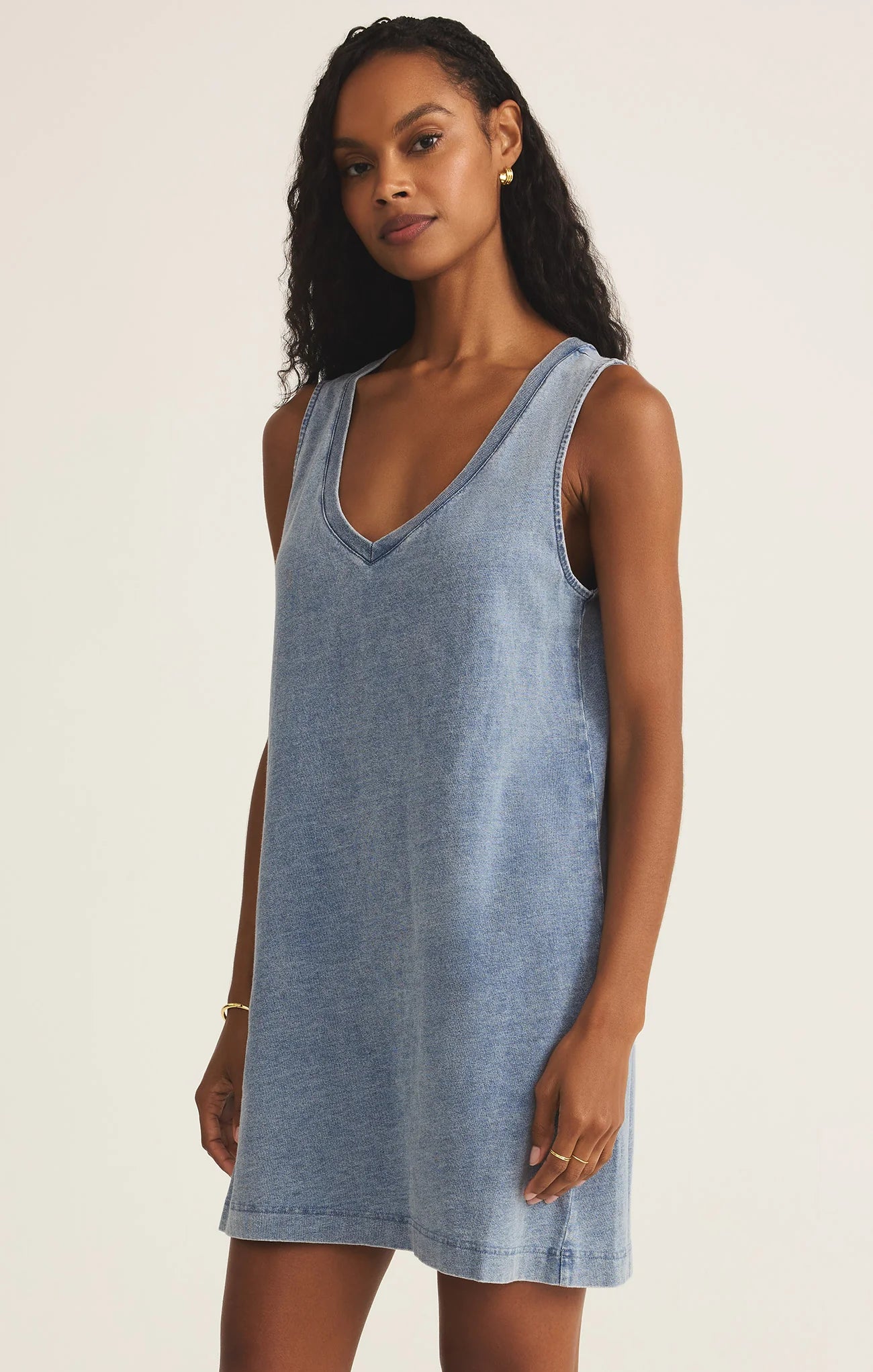 Z Supply Sloane V-Neck Jersey Denim Mini Dress