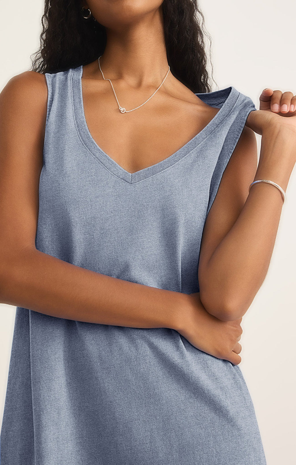 Z Supply Sloane V-Neck Jersey Denim Mini Dress