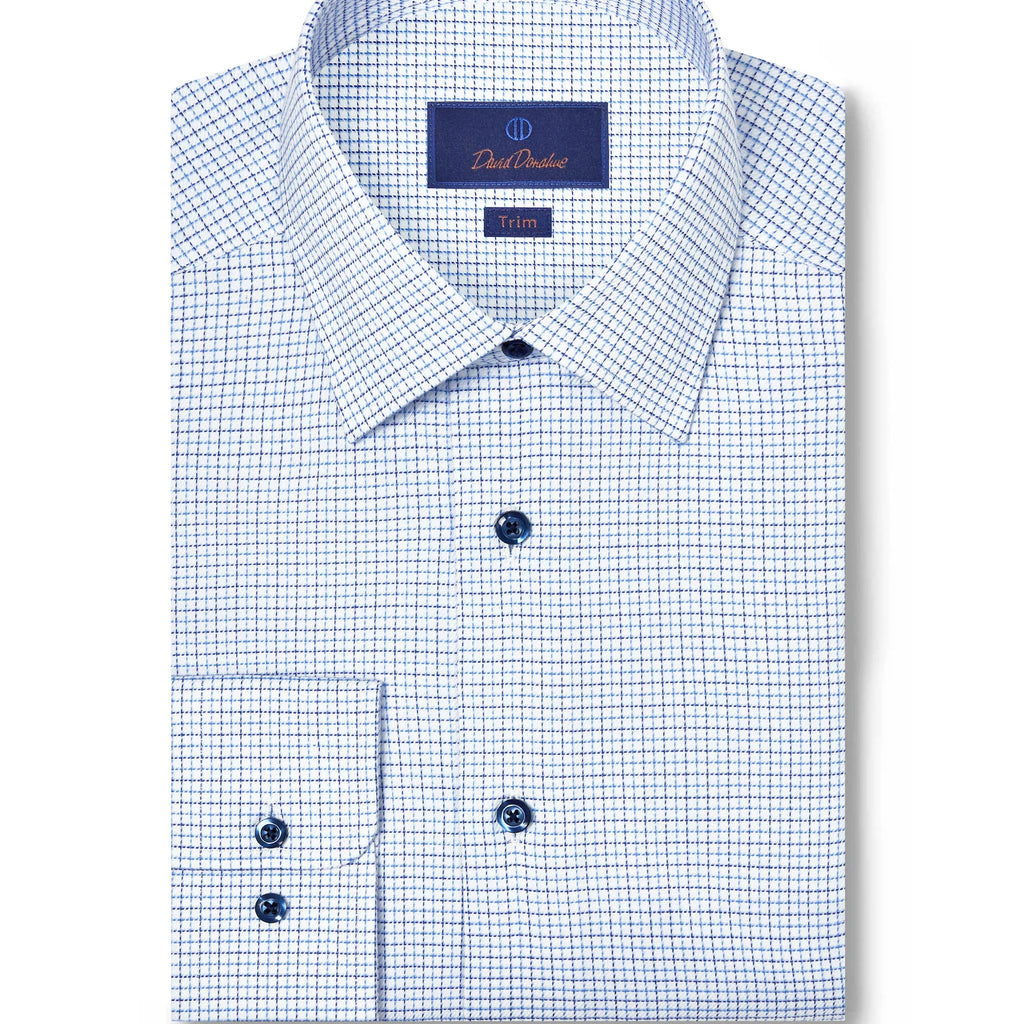 David Donahue Trim Fit Twill Check Stretch Dress Shirt