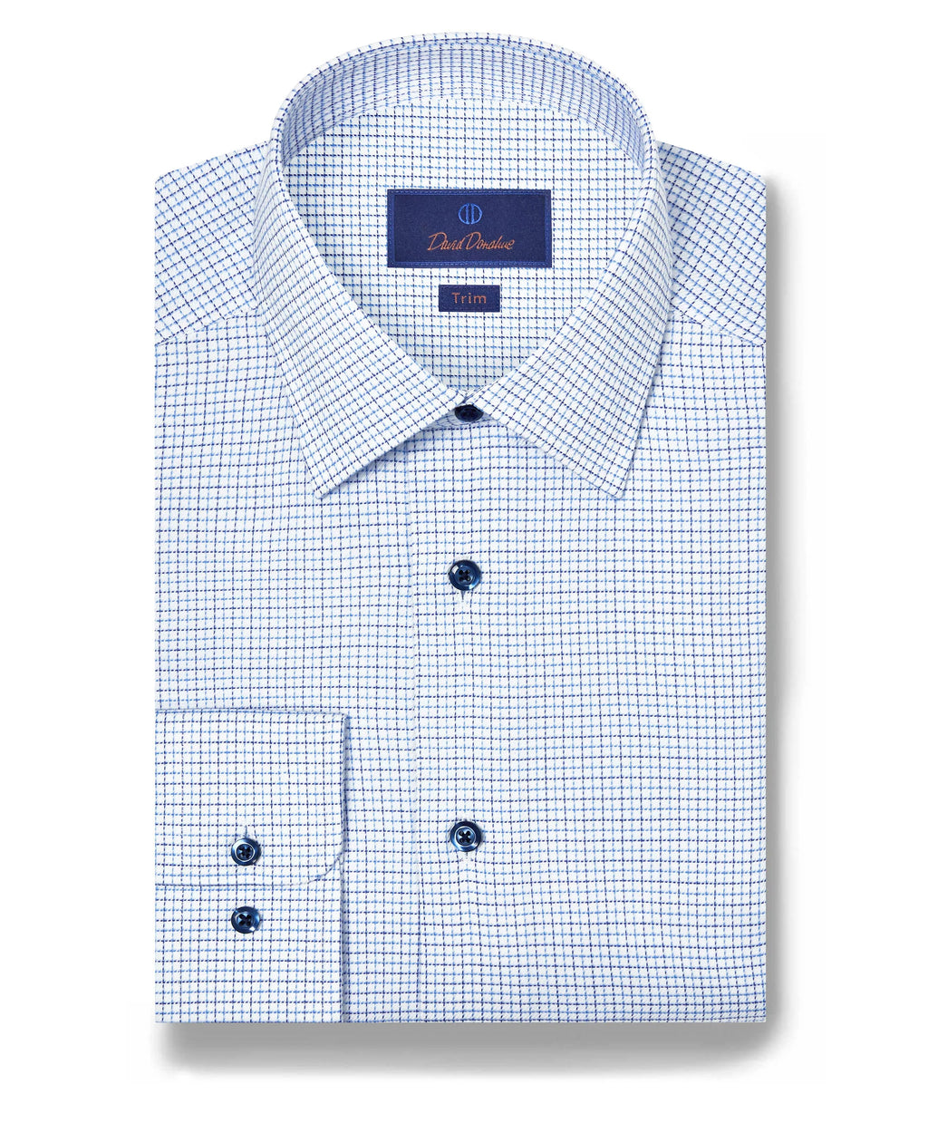 David Donahue Trim Fit Twill Check Stretch Dress Shirt