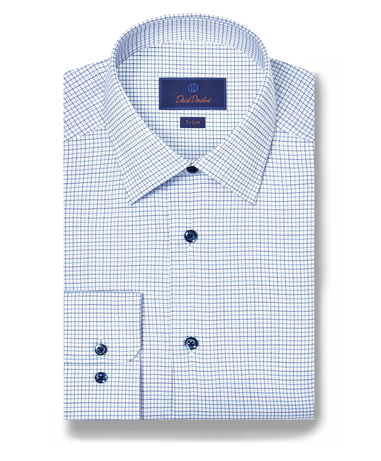 David Donahue Trim Fit Twill Check Stretch Dress Shirt