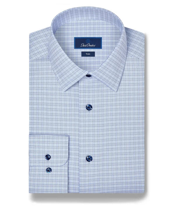 David Donahue Twill Check Stretch Dress Shirt