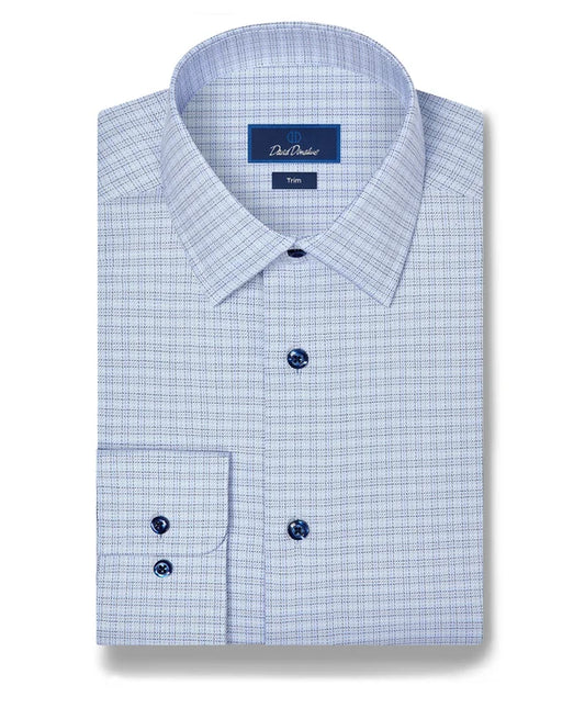 David Donahue Twill Check Stretch Dress Shirt