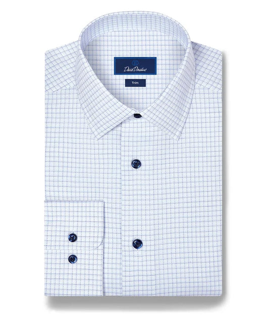 David Donahue Twill Check Stretch Dress Shirt