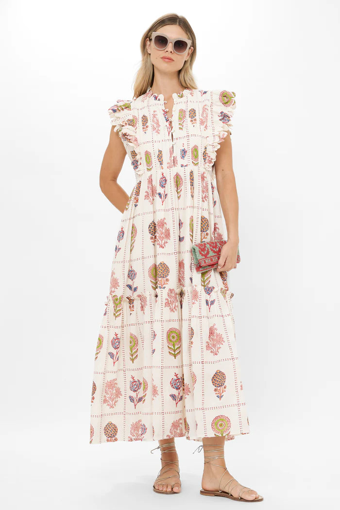 Oliphant Scallop Pintuck Maxi Dress Taormina Cream / L Oliphant Scallop Pintuck Maxi Dress Taormina Cream / L