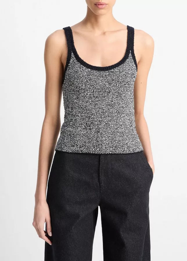 Vince Textured Micro-Stripe Italian Cotton-Blend Sweater Tank
