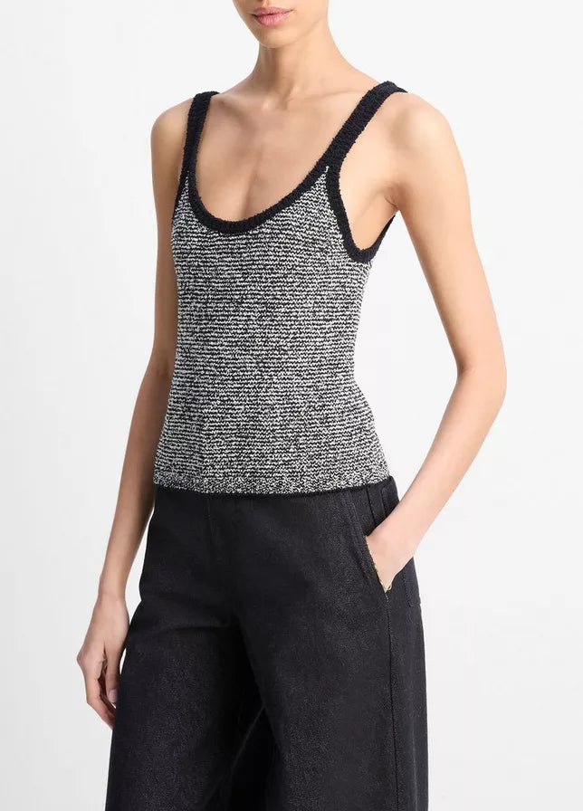 Vince Textured Micro-Stripe Italian Cotton-Blend Sweater Tank