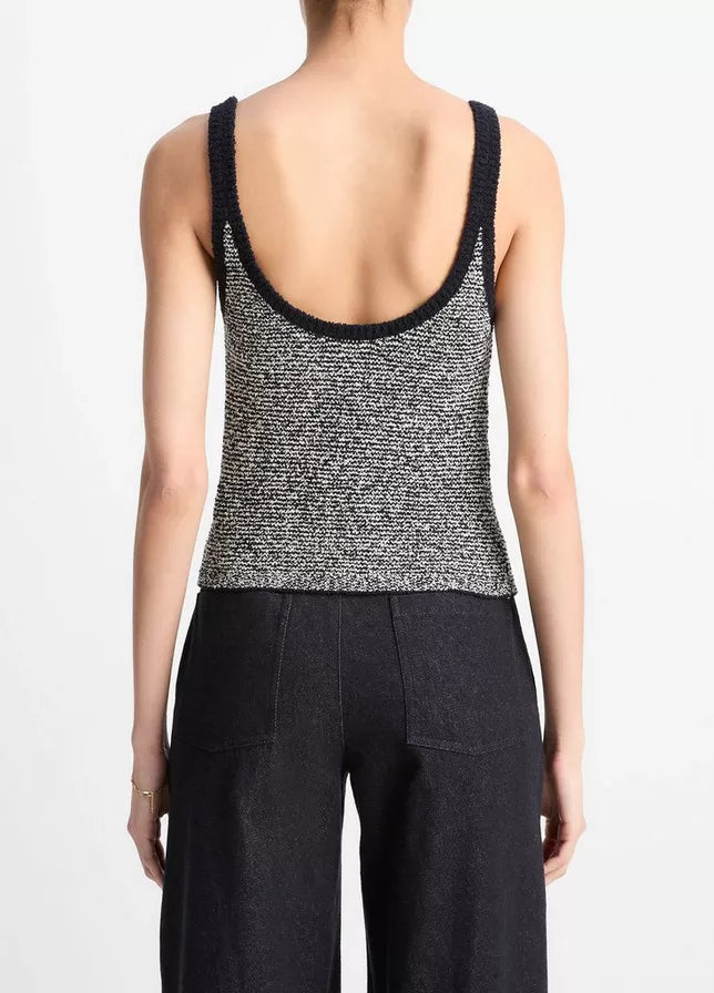 Vince Textured Micro-Stripe Italian Cotton-Blend Sweater Tank