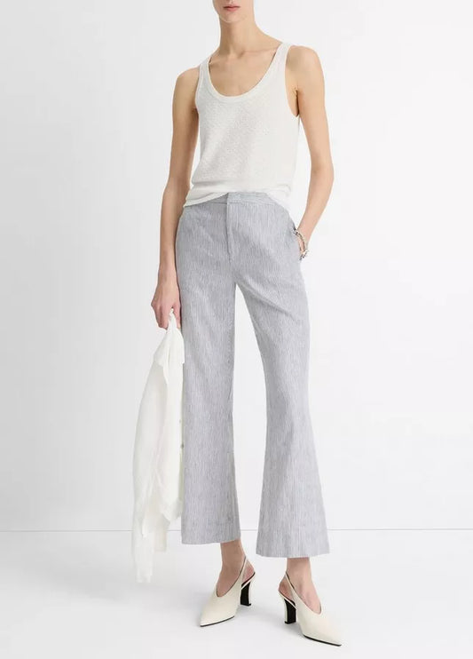 Vince Ticking Stripe Linen-Cotton Low-Rise Crop Flare Trouser