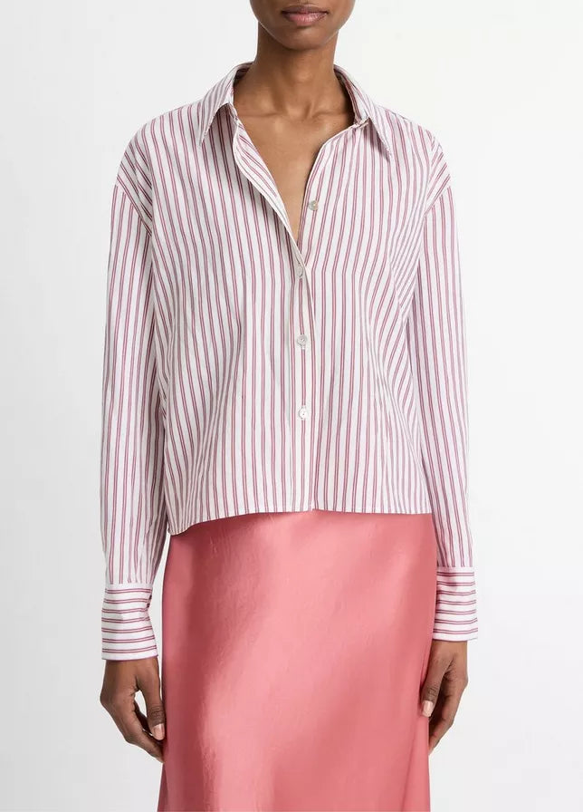 Vince Till Stripe Cropped Button-Front Shirt