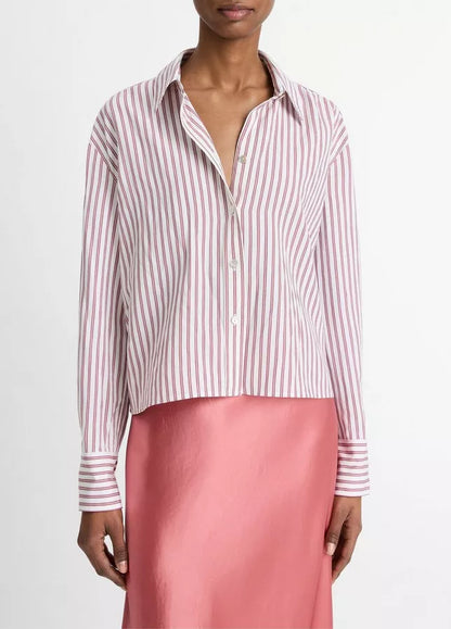 Vince Till Stripe Cropped Button-Front Shirt