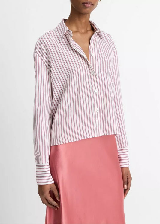 Vince Till Stripe Cropped Button-Front Shirt