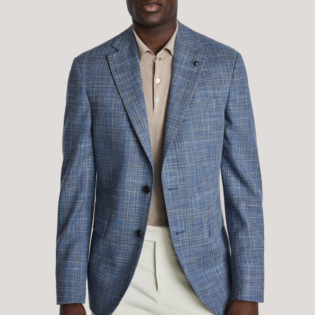 Jack Victor Midland Medium Blue and Soft Camel Plaid Blazer