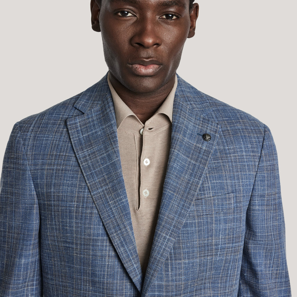 Jack Victor Midland Medium Blue and Soft Camel Plaid Blazer