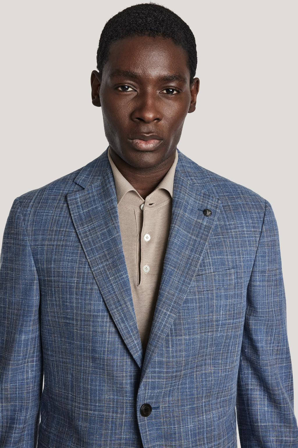 Jack Victor Midland Medium Blue and Soft Camel Plaid Blazer