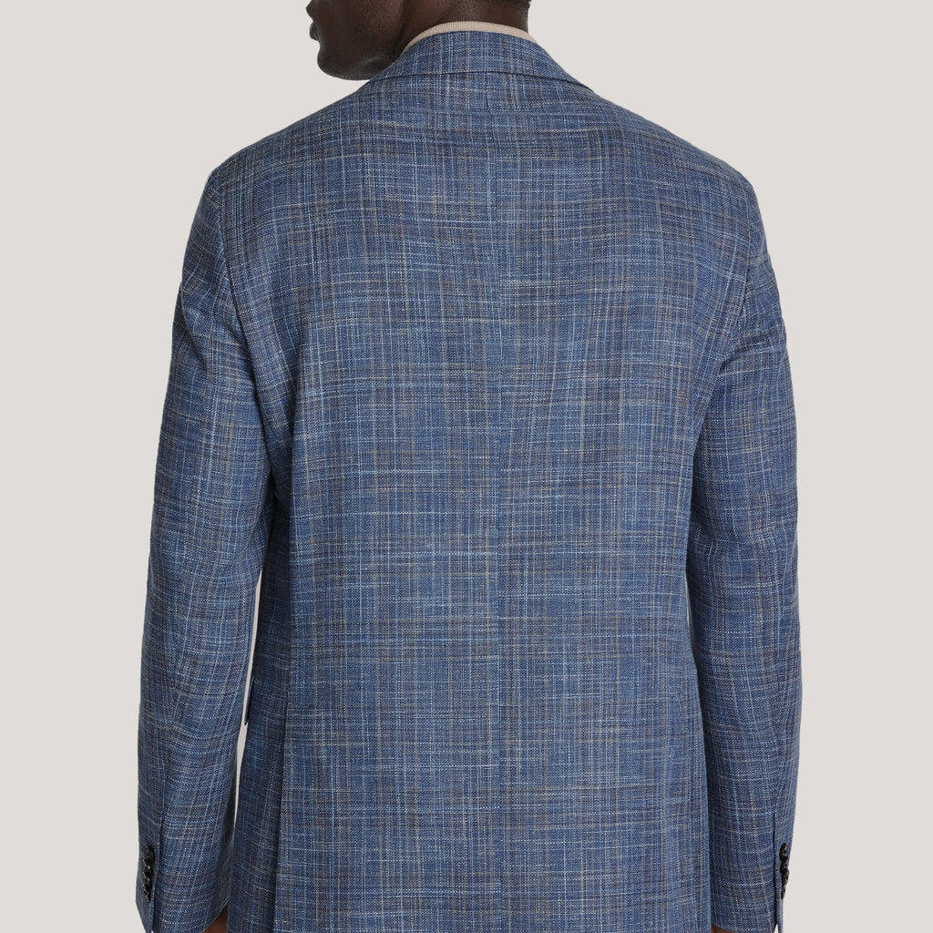 Jack Victor Midland Medium Blue and Soft Camel Plaid Blazer