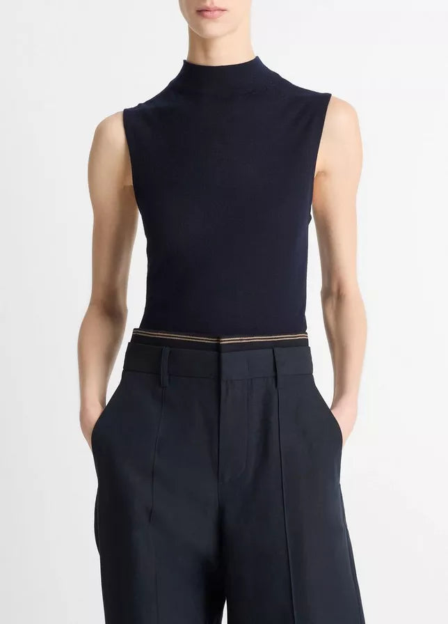 Vince Wool-Blend Sleeveless Mock-Neck Sweater