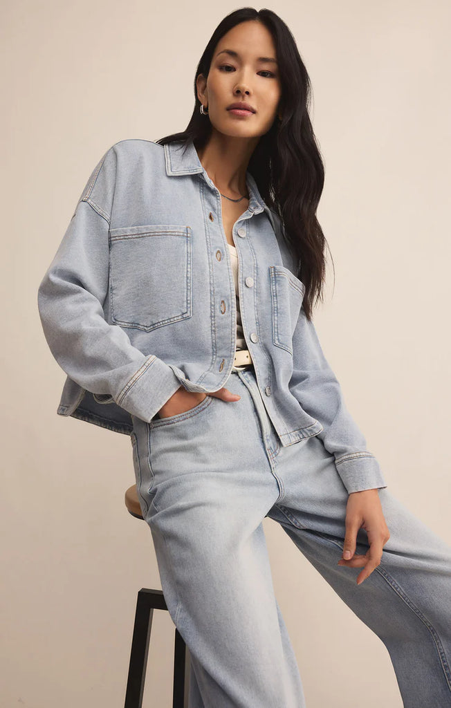 Z Supply All Day Cropped Knit Denim Jacket