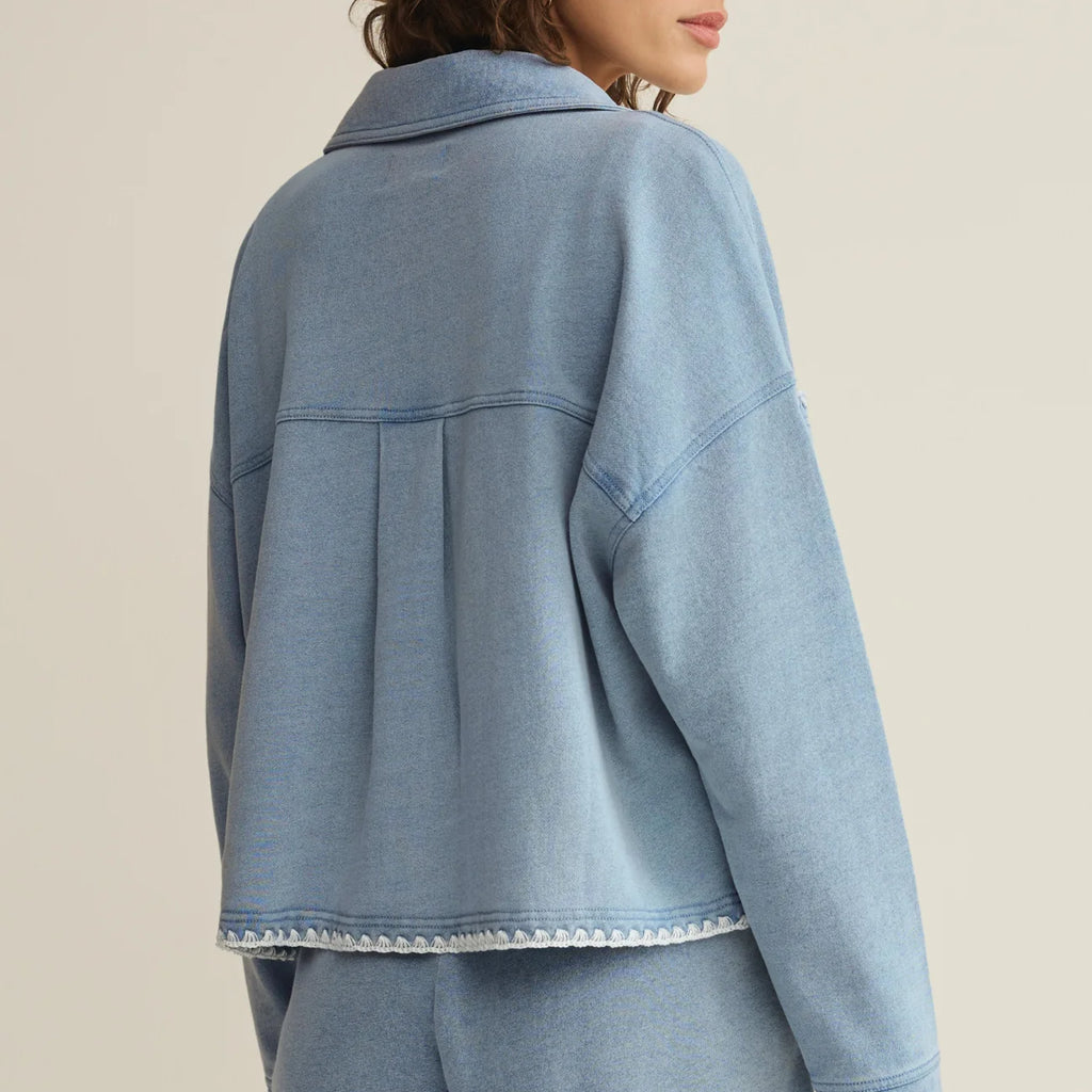 Z Supply All Day Knit Denim Crop Whipstitch Jacket