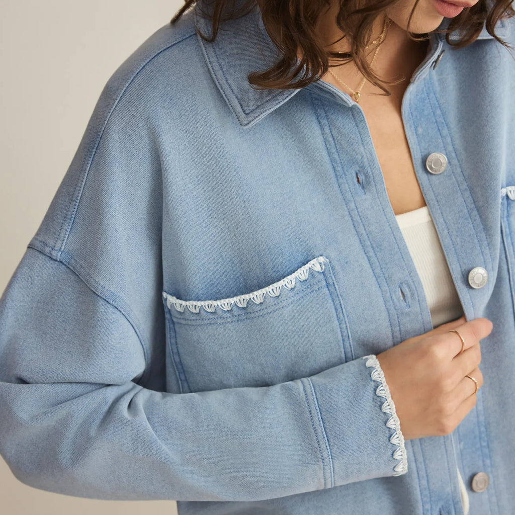 Z Supply All Day Knit Denim Crop Whipstitch Jacket