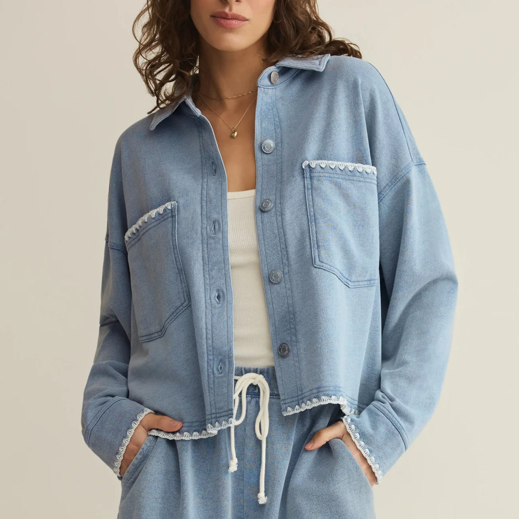 Z Supply All Day Knit Denim Crop Whipstitch Jacket