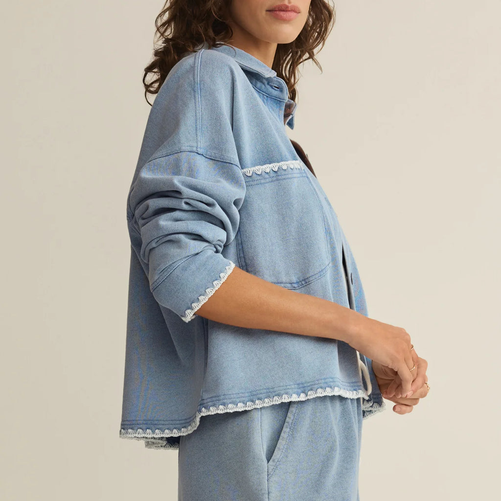 Z Supply All Day Knit Denim Crop Whipstitch Jacket
