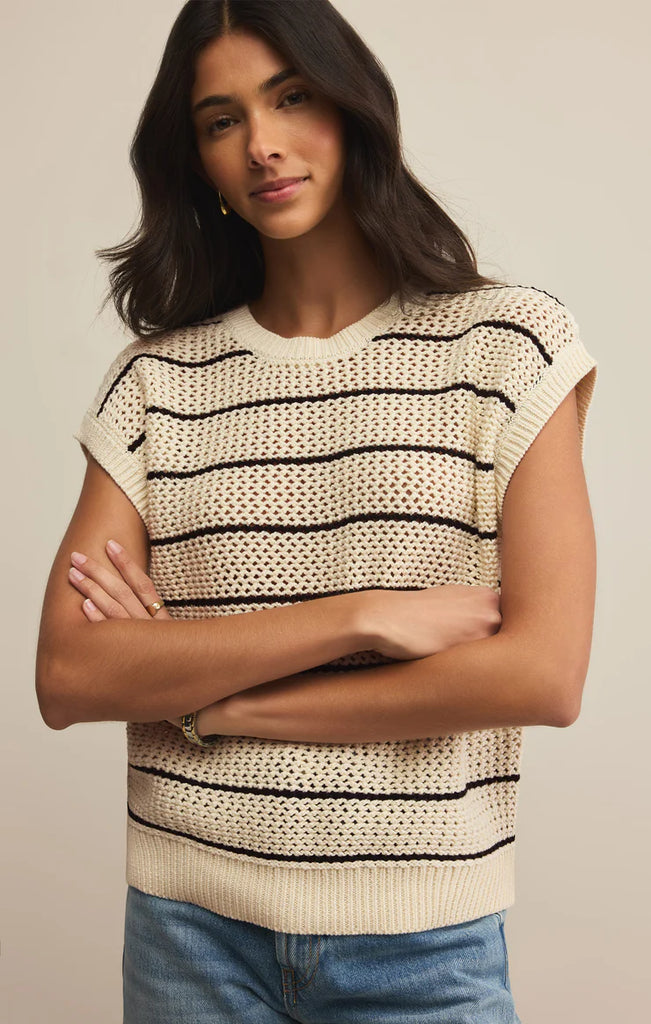 Z Supply Ines Striped Crochet Sweater Top