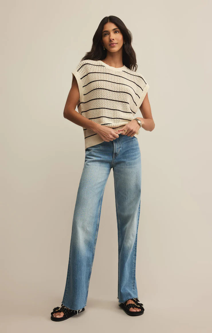 Z Supply Ines Striped Crochet Sweater Top