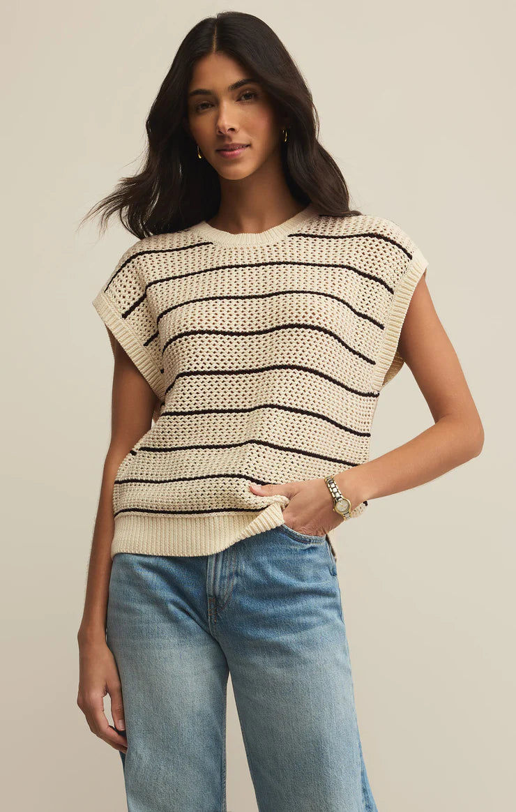 Z Supply Ines Striped Crochet Sweater Top