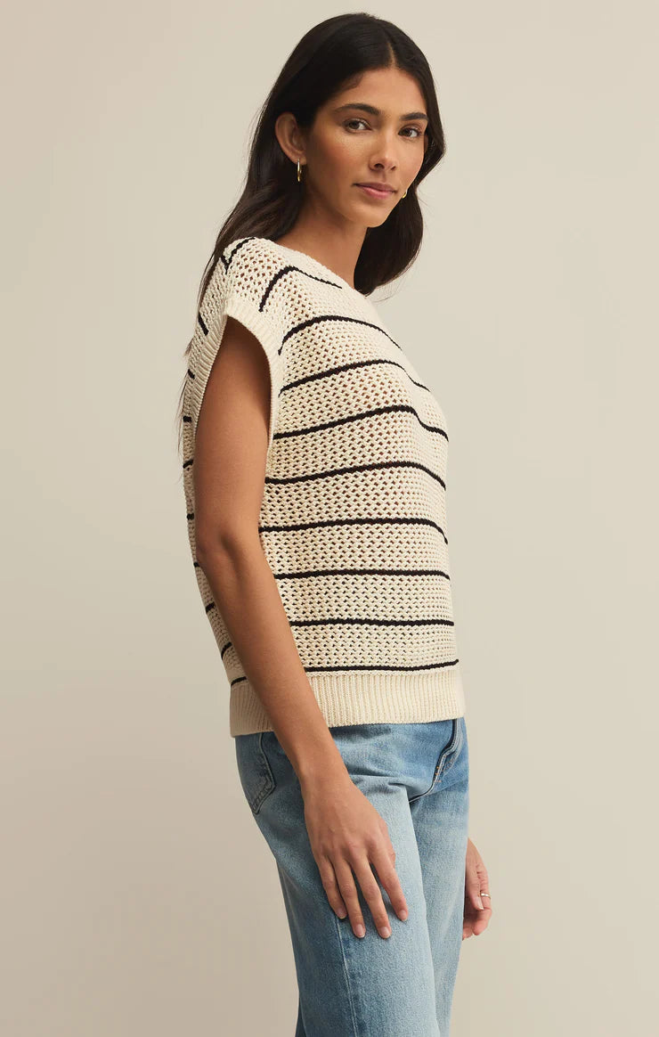 Z Supply Ines Striped Crochet Sweater Top