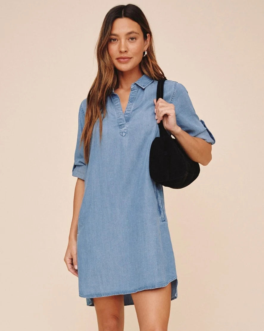 Bella Dahl A Line Rolled Tab Sleeve Dress