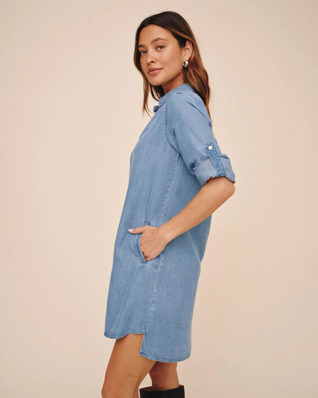 Bella Dahl A Line Rolled Tab Sleeve Dress