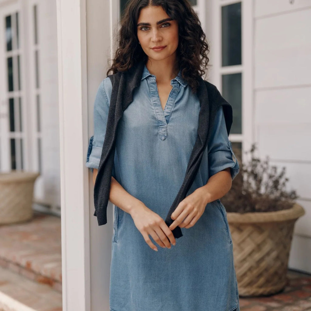 Bella Dahl A Line Rolled Tab Sleeve Dress
