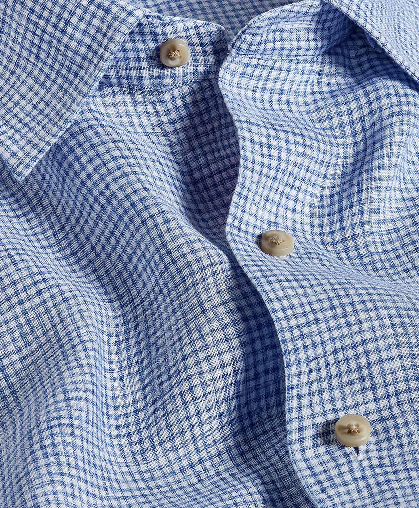 David Donahue Navy Linen Check Sport Shirt