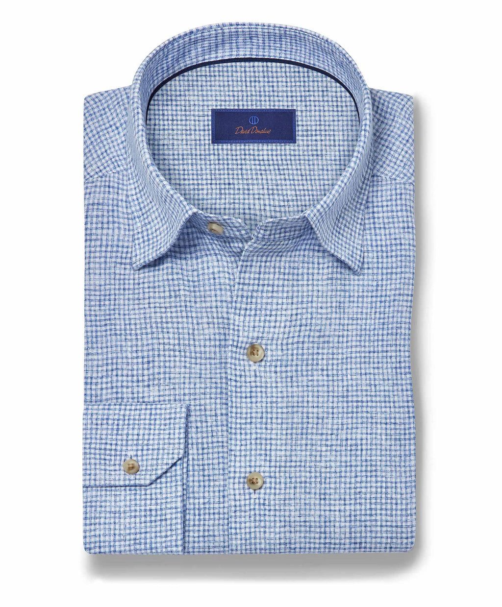David Donahue Navy Linen Check Sport Shirt