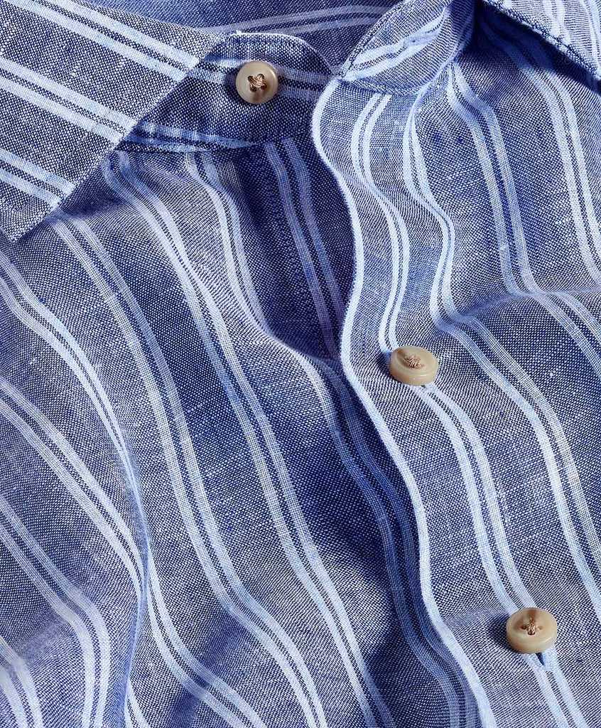 David Donahue Navy Linen Stripe Sport Shirt