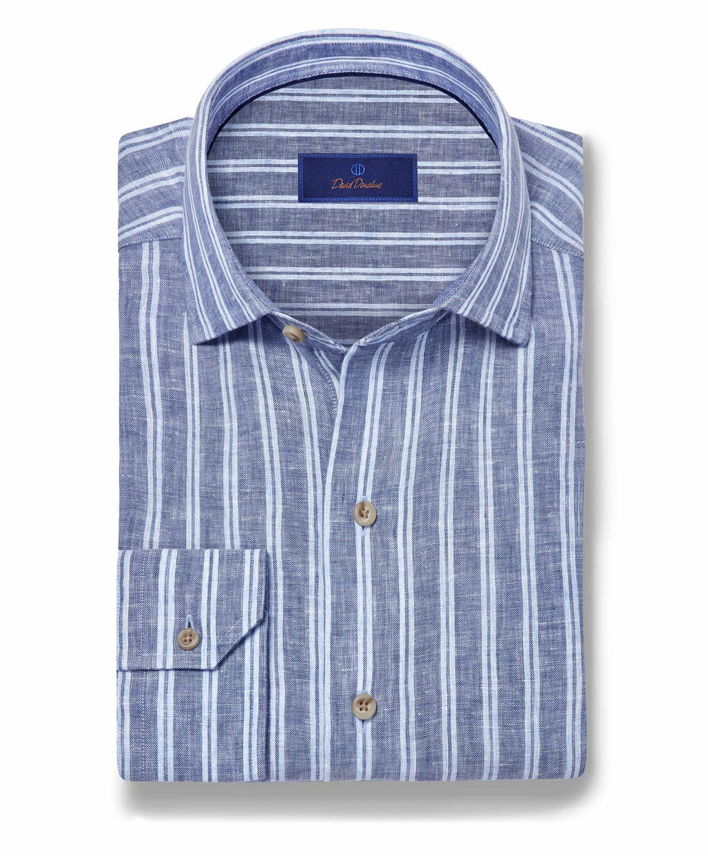 David Donahue Navy Linen Stripe Sport Shirt