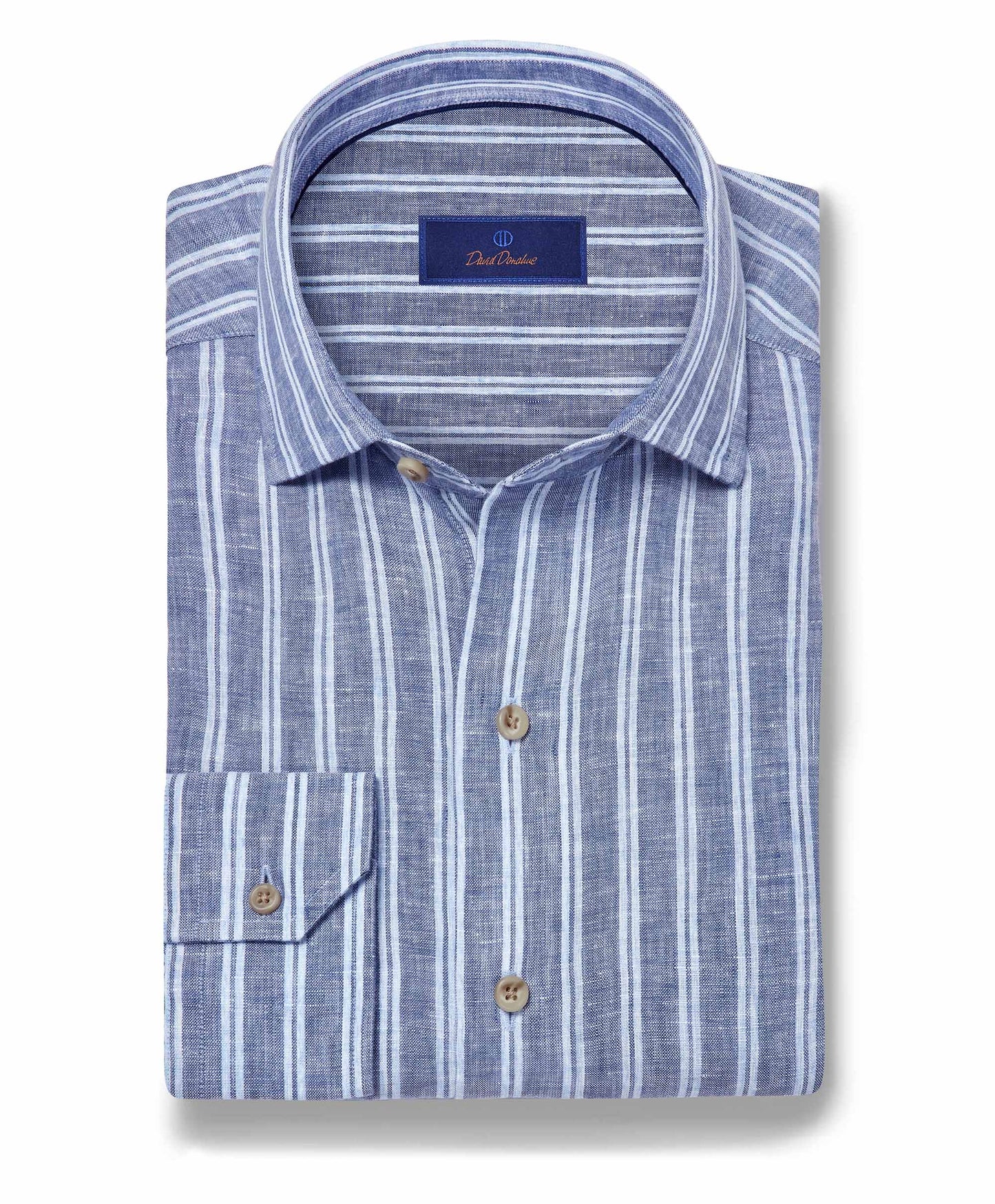David Donahue Navy Linen Stripe Sport Shirt