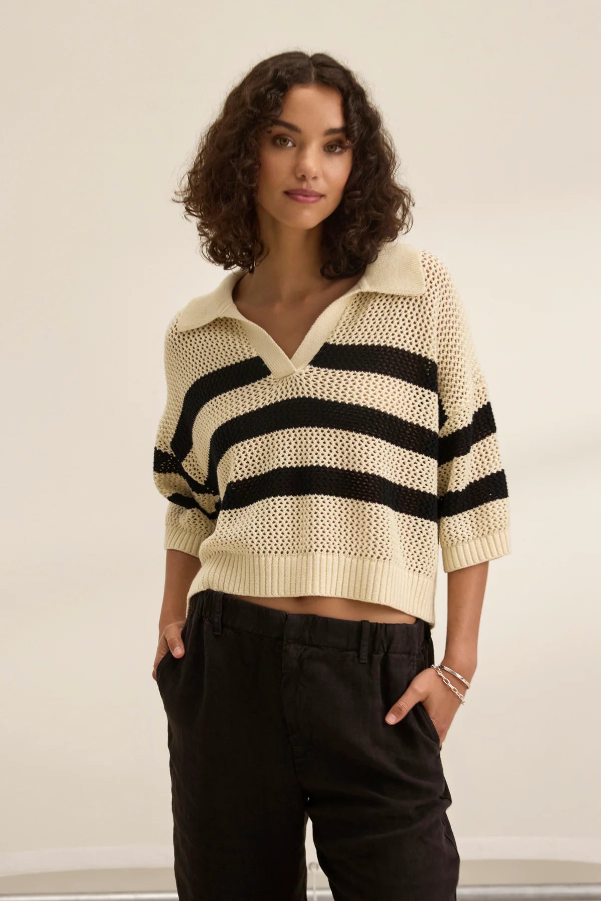 Velvet York Cotton Cashmere Mesh Sweater Polo