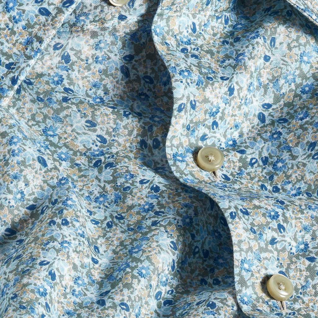 David Donahue Sage Floral Linen Blend Short Sleeve Shirt