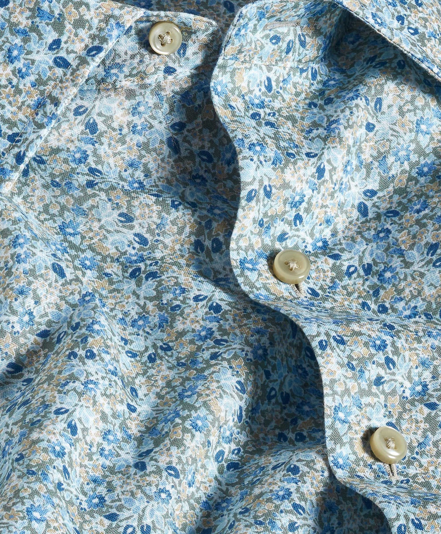 David Donahue Sage Floral Linen Blend Short Sleeve Shirt