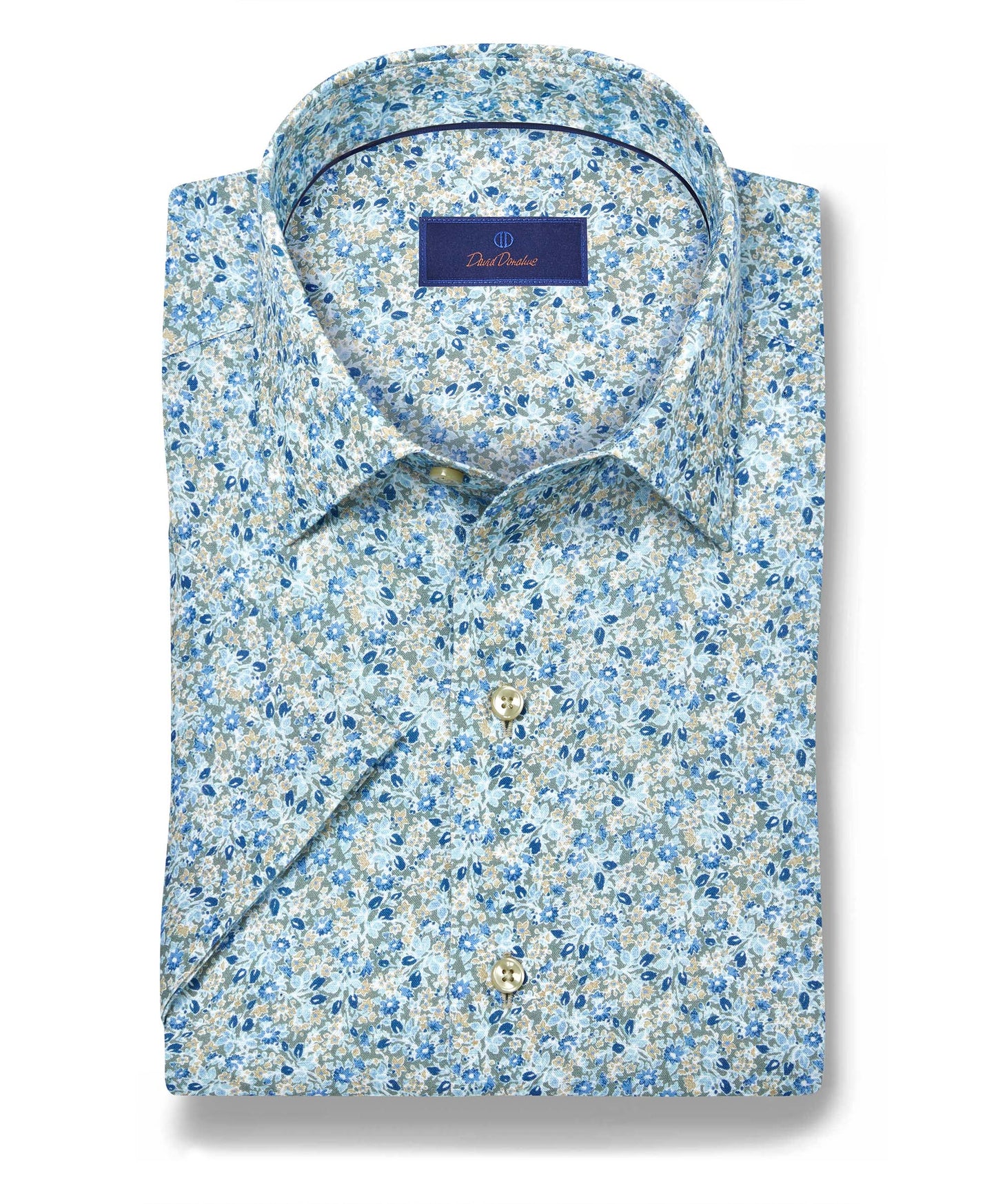 David Donahue Sage Floral Linen Blend Short Sleeve Shirt