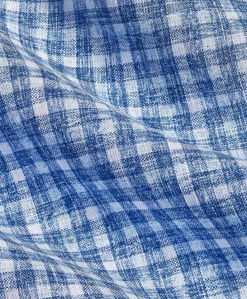 David Donahue Navy & Sky Linen Check Short Sleeve Shirt