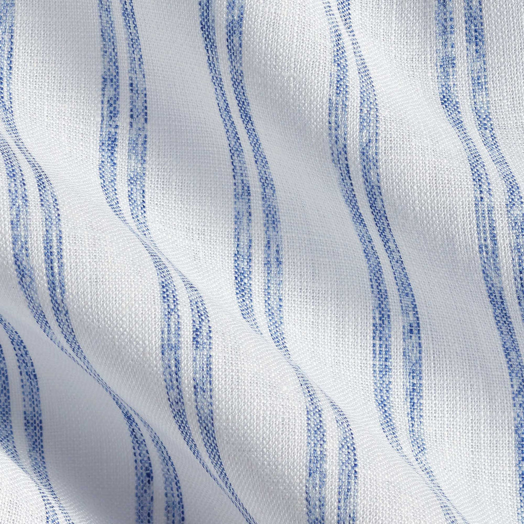 David Donahue White & Blue Linen Stripe Short Sleeve Shirt