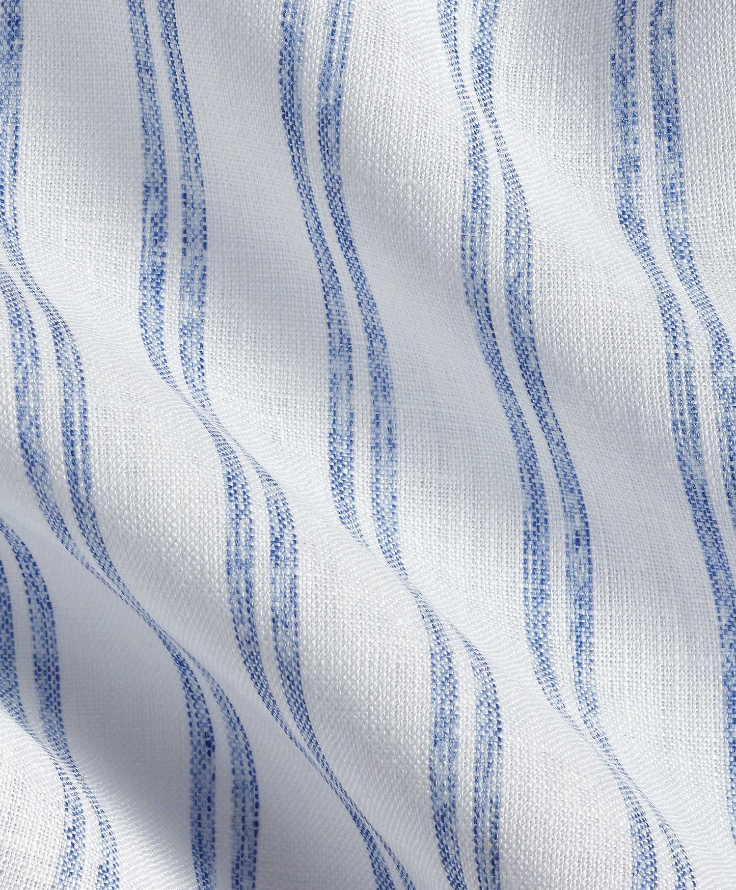 David Donahue White & Blue Linen Stripe Short Sleeve Shirt