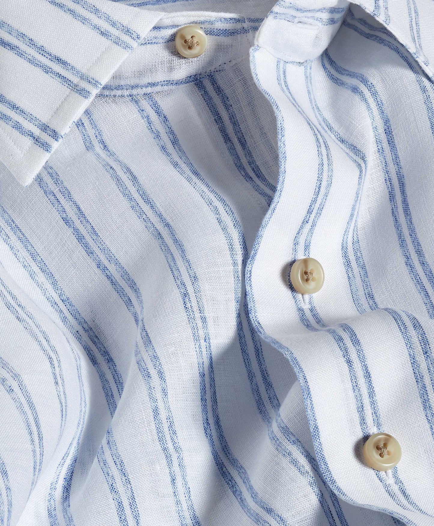David Donahue White & Blue Linen Stripe Short Sleeve Shirt