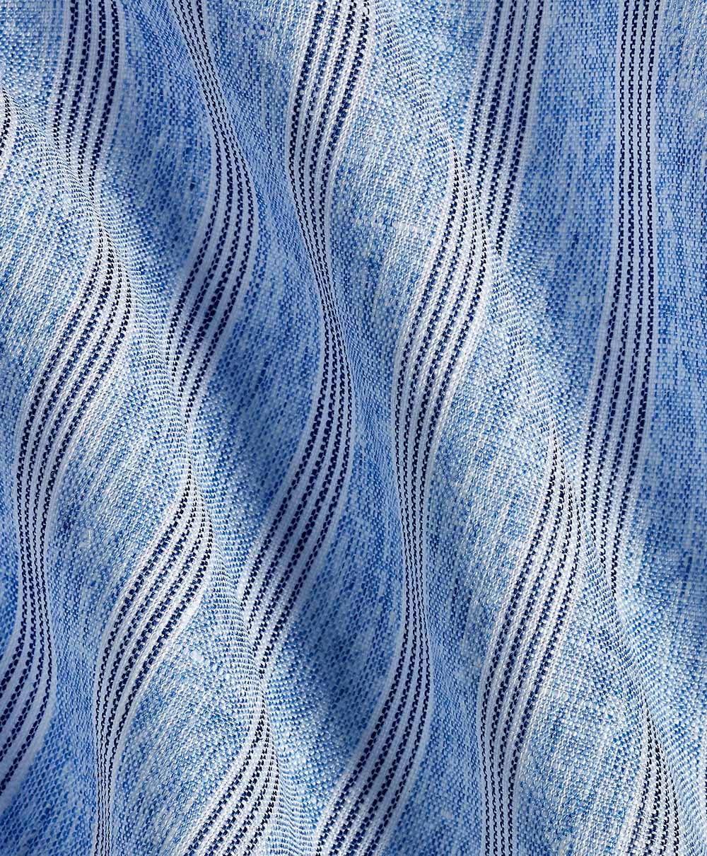 David Donahue Blue Linen Stripe Short Sleeve Shirt