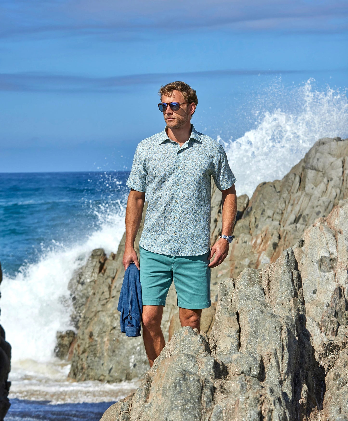 David Donahue Sage Floral Linen Blend Short Sleeve Shirt