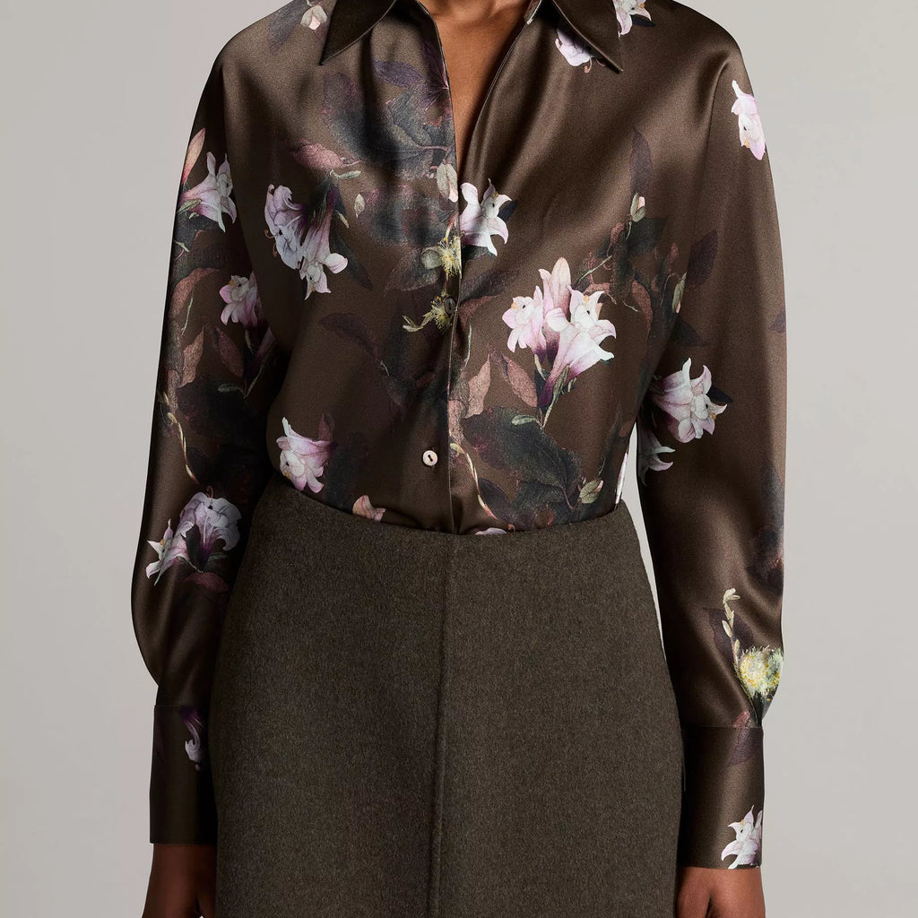 Vince Lily Vine Silk Bias Long-Sleeve Blouse