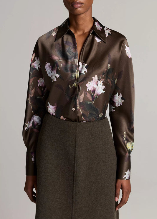 Vince Lily Vine Silk Bias Long-Sleeve Blouse